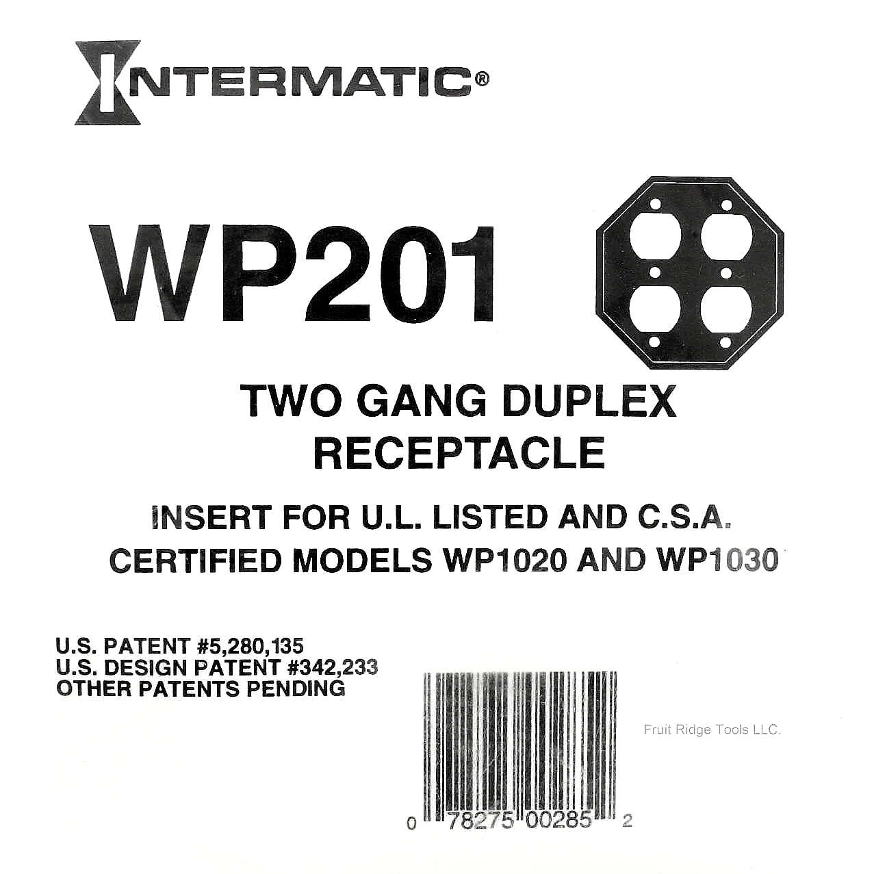 Intermatic Two Gang Waterproof Duplex Receptacle Outlet Insert Plate WP201