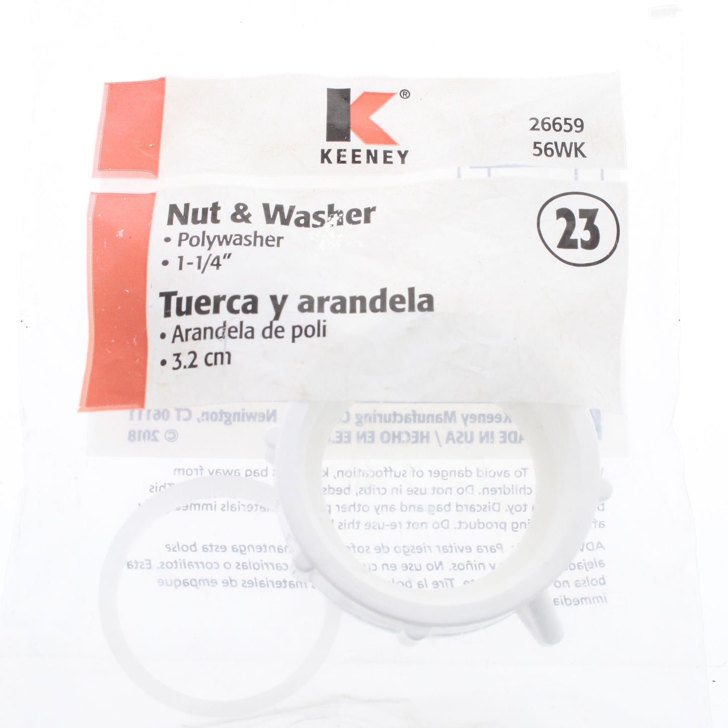 Keeney 1-1/4" Polywasher SJ Nut & Washer PVC White 26659