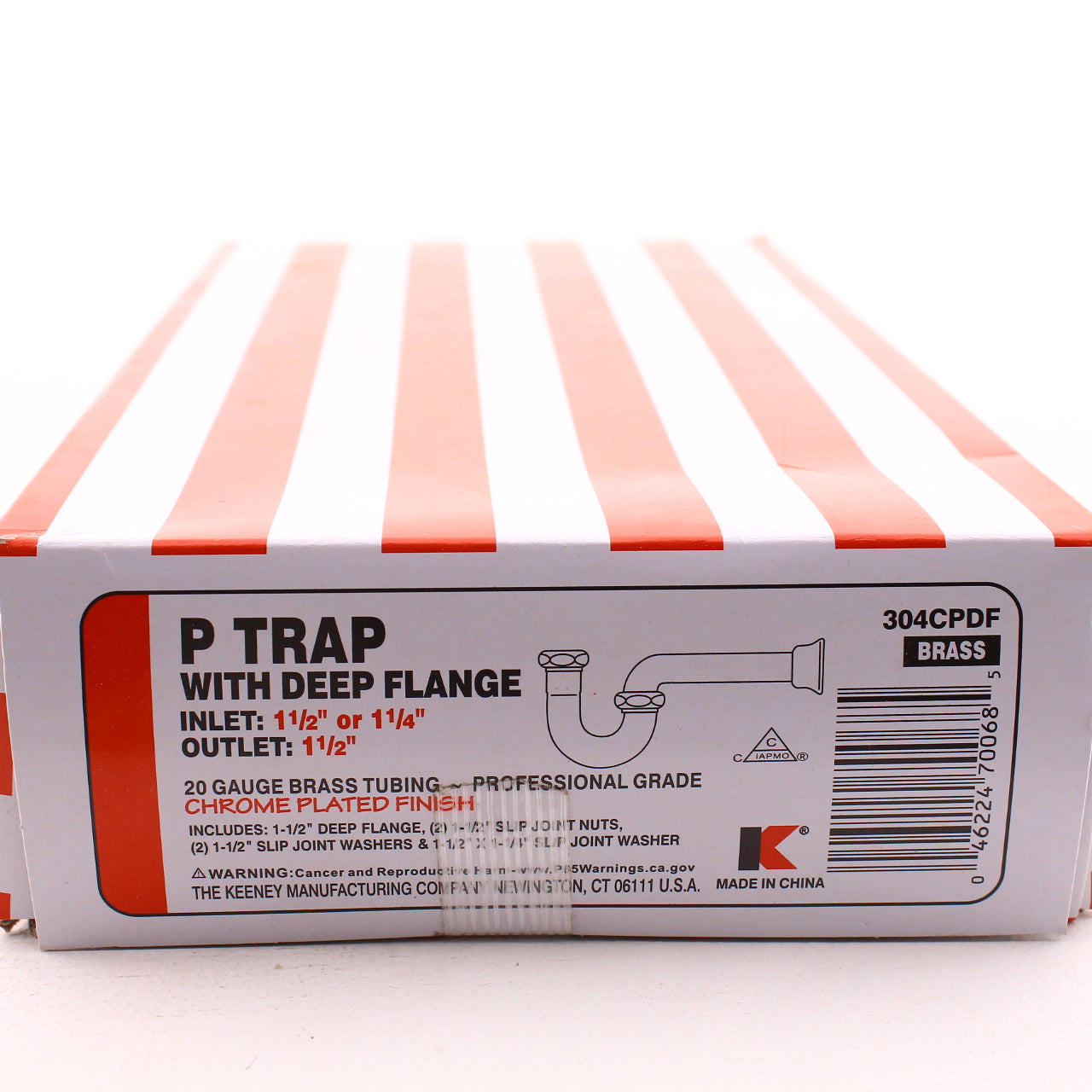 Keeney P-Trap w/ Deep Flange 1.5" 20ga Brass Tubing Chrome Plated Finish 304CPDF