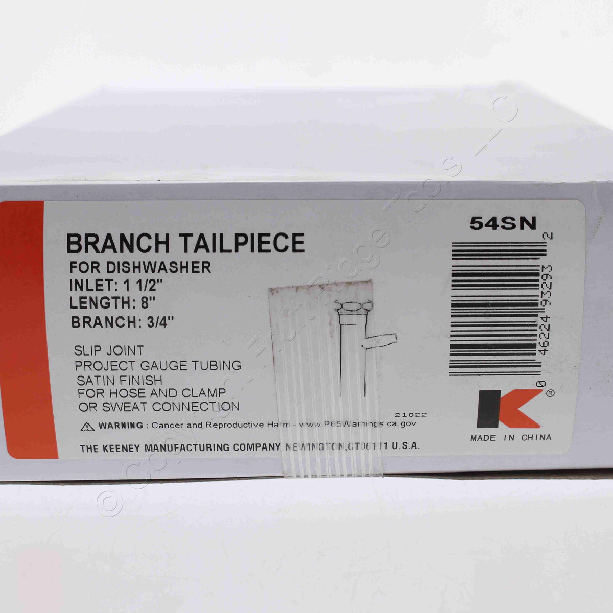 Keeney 54SN 3/4" Branch Tailpiece 8" for Dishwasher 1.5" Inlet Slip Joint