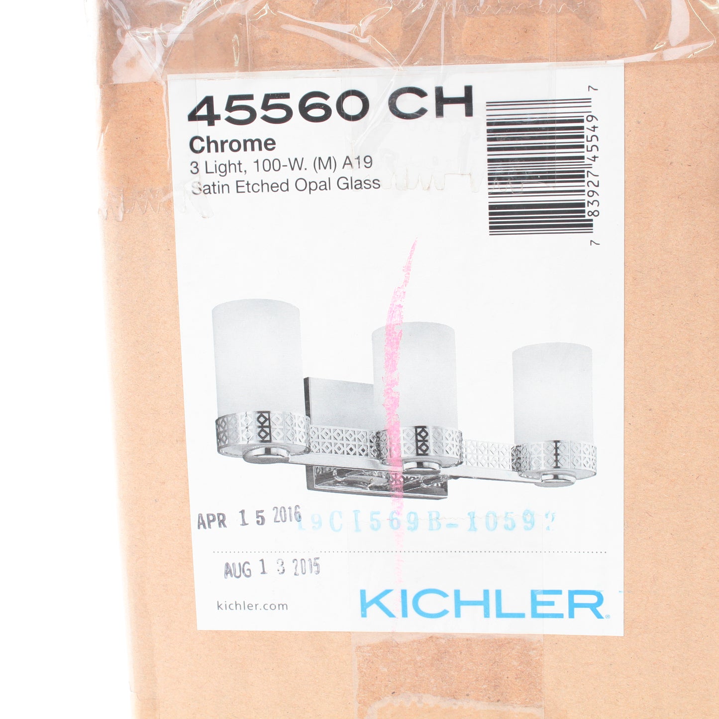 Kichler 45560CH Chrome Contessa Frosted Glass 3-Light 18.5" W Bathroom Fixture