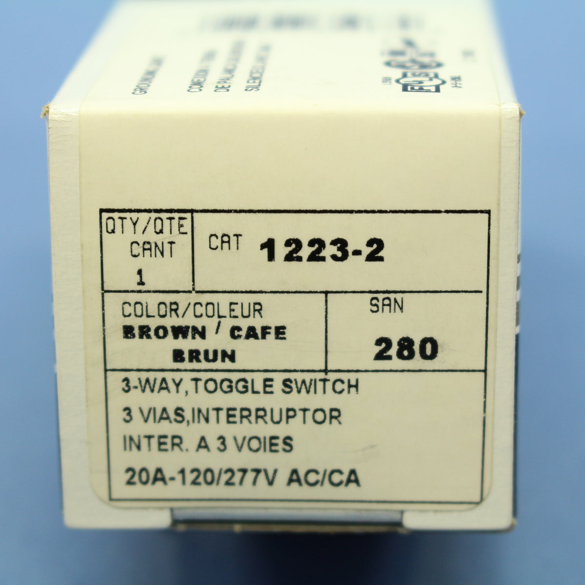 Leviton 1223-2 Brown Industrial Grade 3-Way Toggle Light Switch 20A Boxed