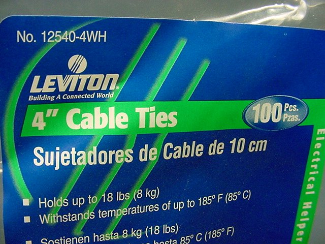 Leviton 12540-4WH Organizing Fastening Plastic 4" Cable Zip Wire Tie Nylon 10pcs