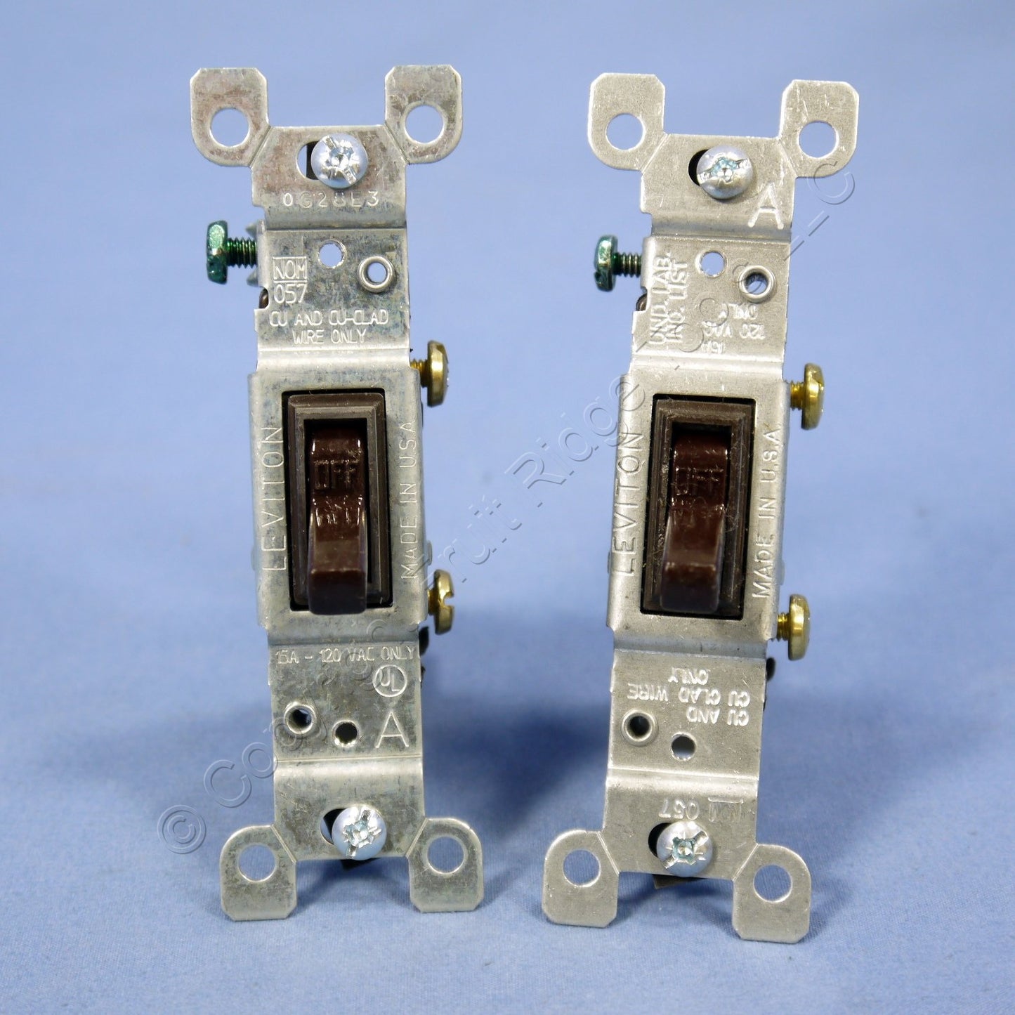 Leviton 1451-2 Brown Framed Single Pole Toggle Wall Light Switch Bulk 15A 2-pack