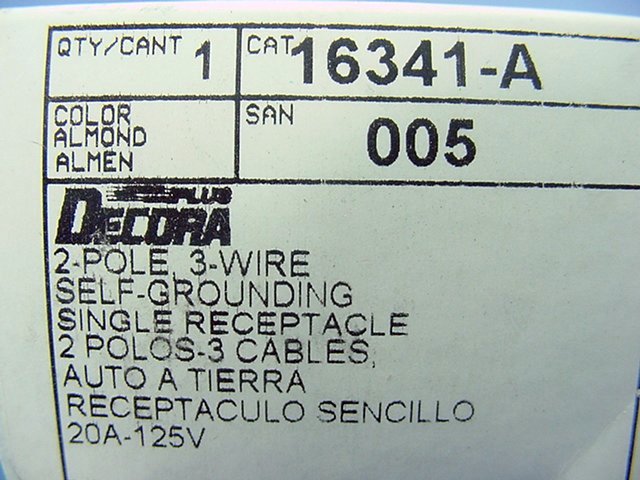 Leviton Almond Decora Commercial Single Receptacle Wall Outlet 20A 16341-A