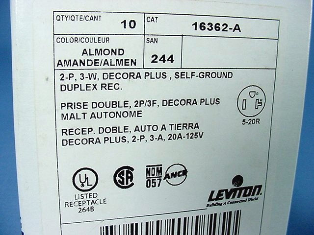 10 Leviton Almond Decora Industrial Duplex Receptacles Nema 5-20R 20A 16362-A