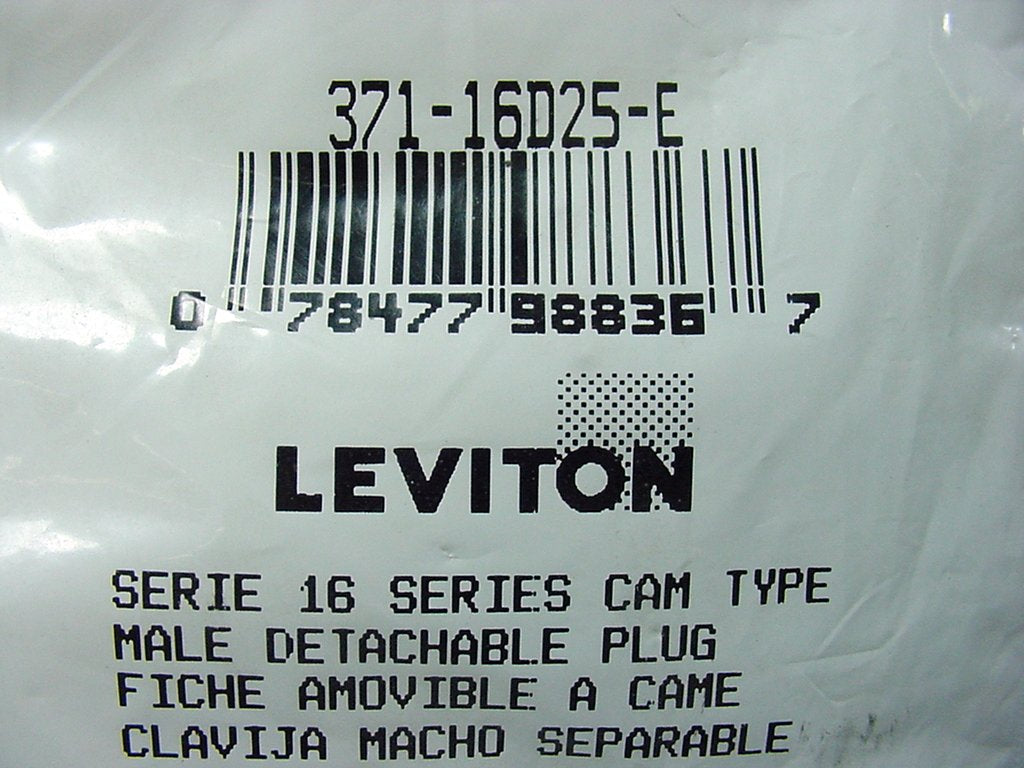 Leviton Black ECT 16 Series Male Detachable Cam-Type Plug 220A Crimped 16D25-E