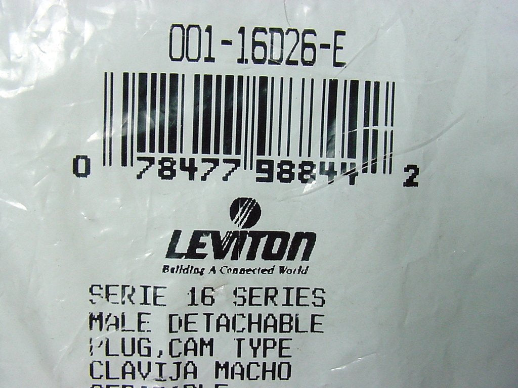 Leviton Black 16 Series Male Detachable Cam-Type Plug Crimped 300A 600V 16D26-E