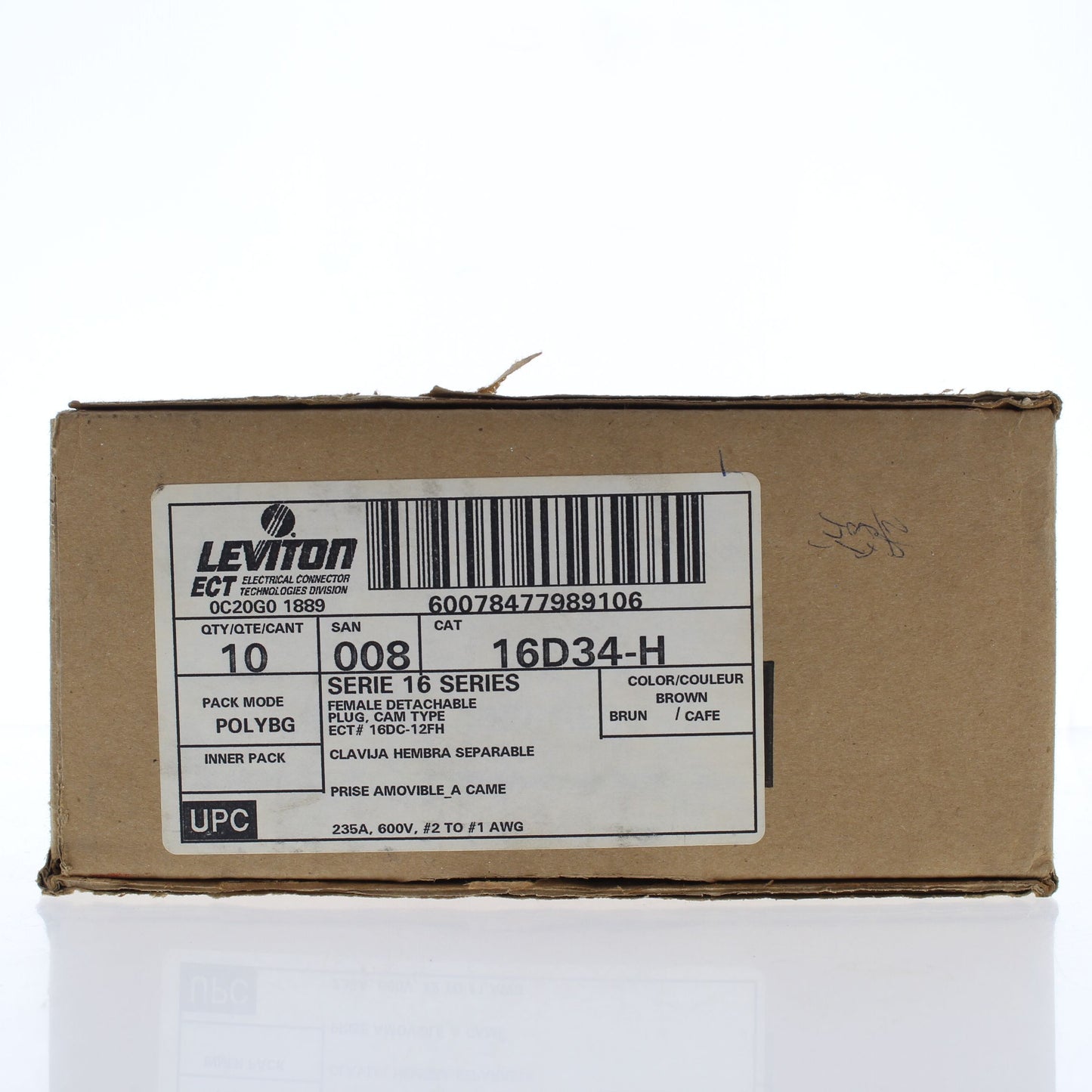 Leviton 16D34-H Brown 16 Series Detachable Female Cam Plugs 220A Crimped 10-pack