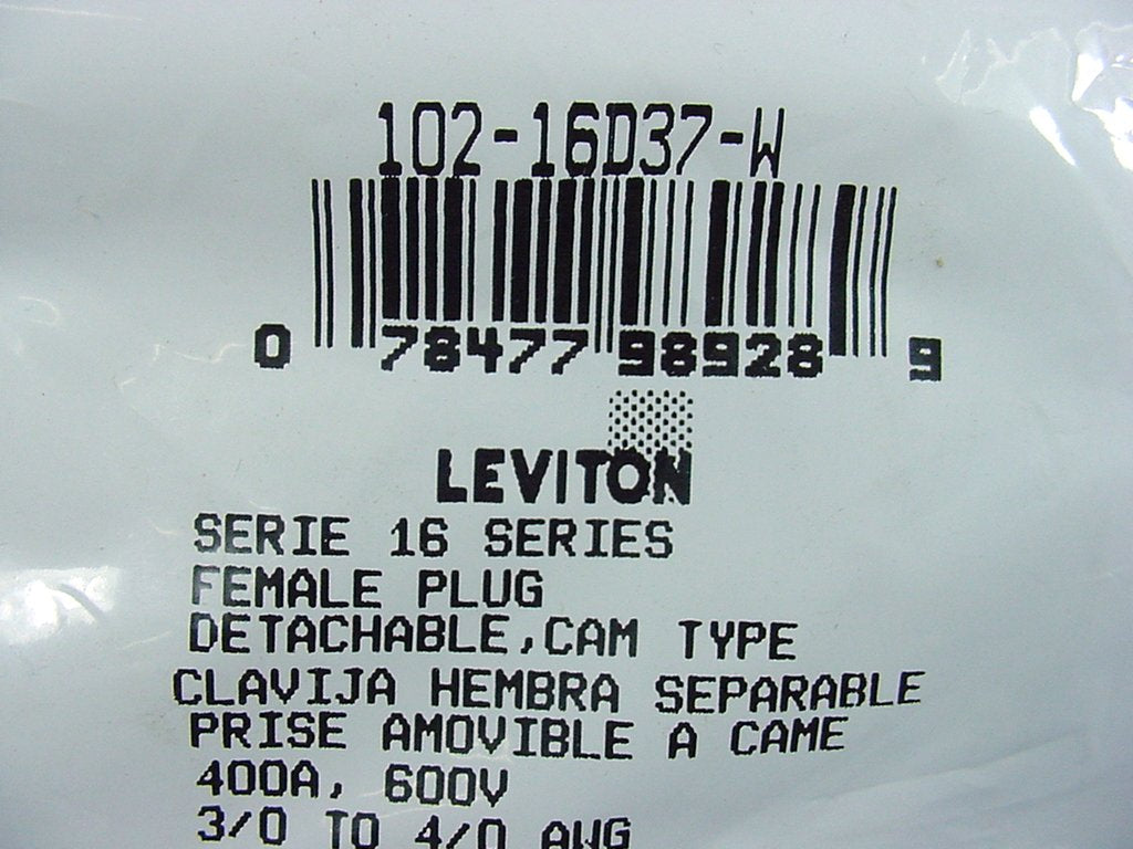 Leviton White ECT 16 Series Female Detachable Cam Plug 400A 600V Crimped 16D37-W