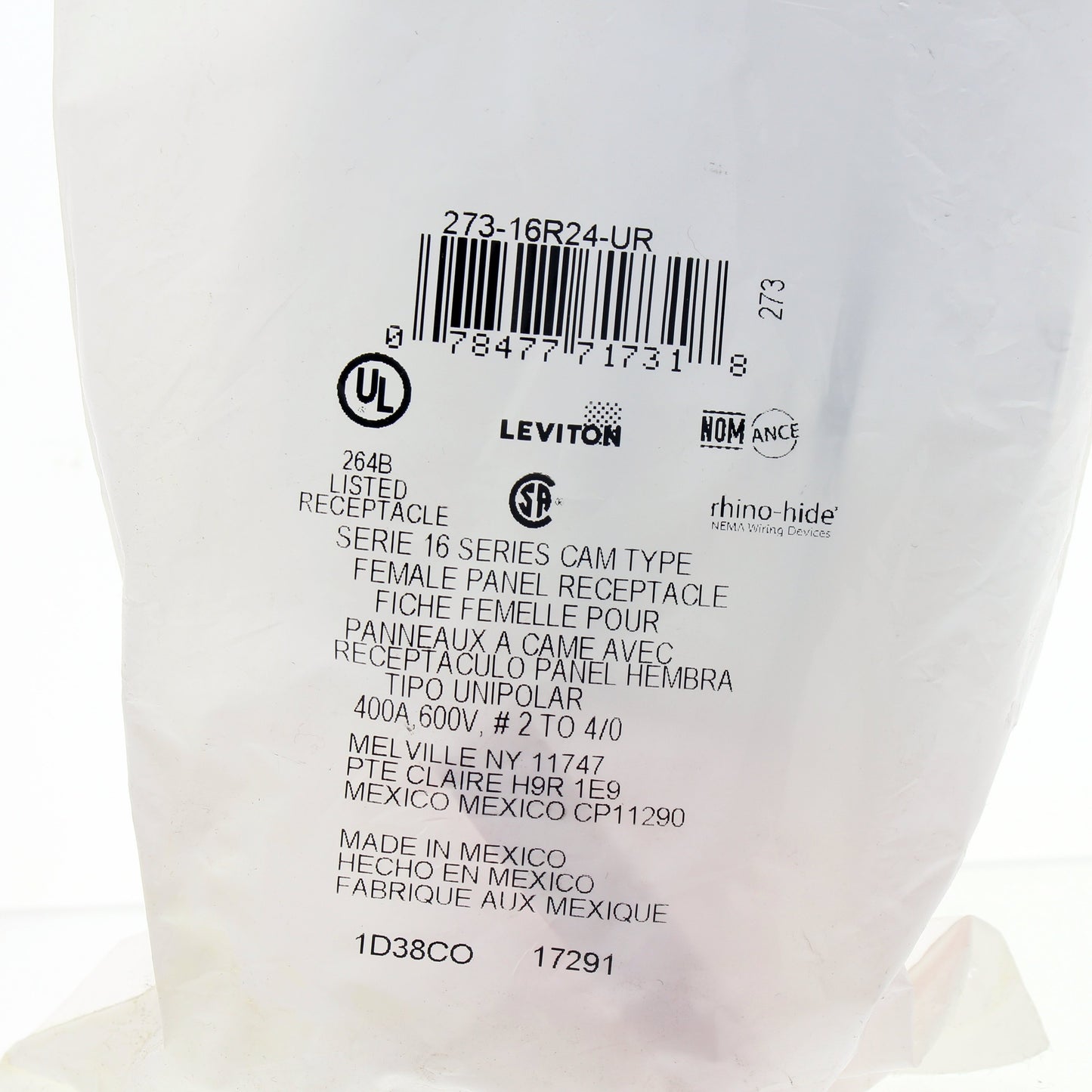 Leviton 16R24-UR Red Taper Nose 90� Female Panel Receptacle Threaded Stud