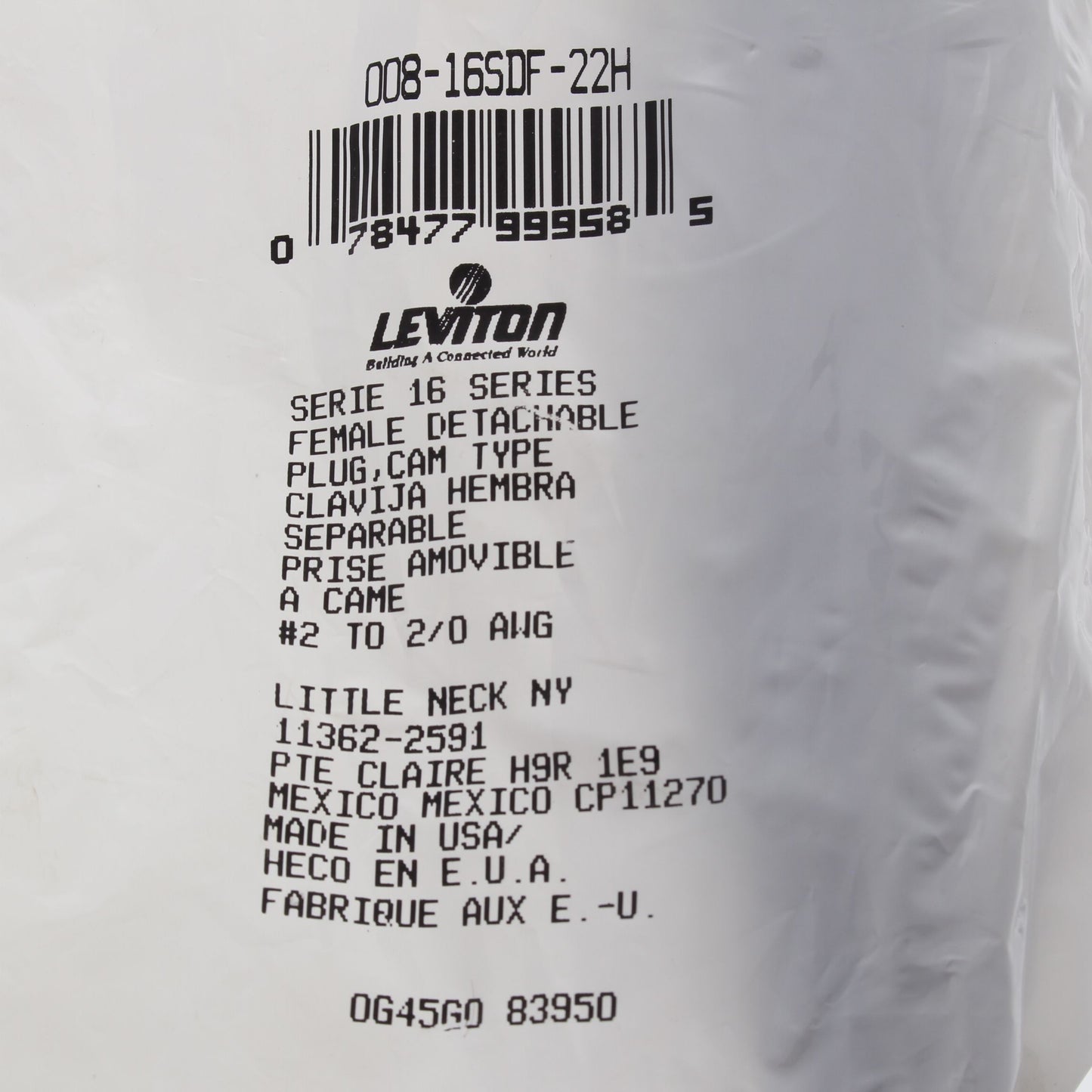 Leviton 16SDF-22H Brown Cam Plug Insulator Sleeve Female ECT 16 Series Bagged