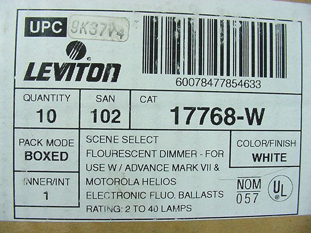 Leviton 17768-W White On/Off Scene Micro Dimmer Fluorescent Preset Switch 10pcs