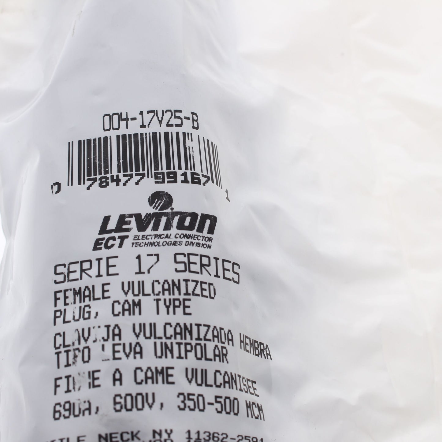 Leviton Blue 17 Series Vulcanized Female Cam Plug Crimped 690A 600V 17V25-B