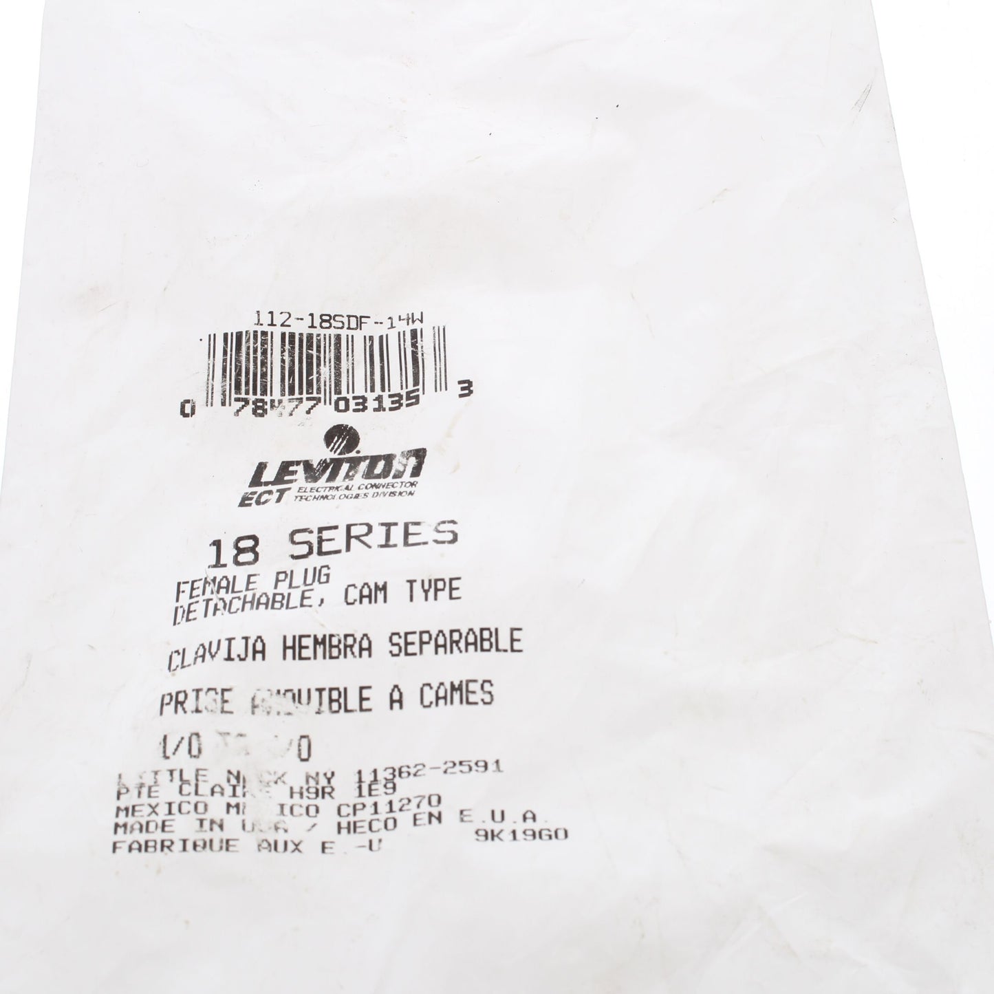 White Leviton 18 Series Female Cam-Type Connector Insulating Sleeve 18SDF-14W