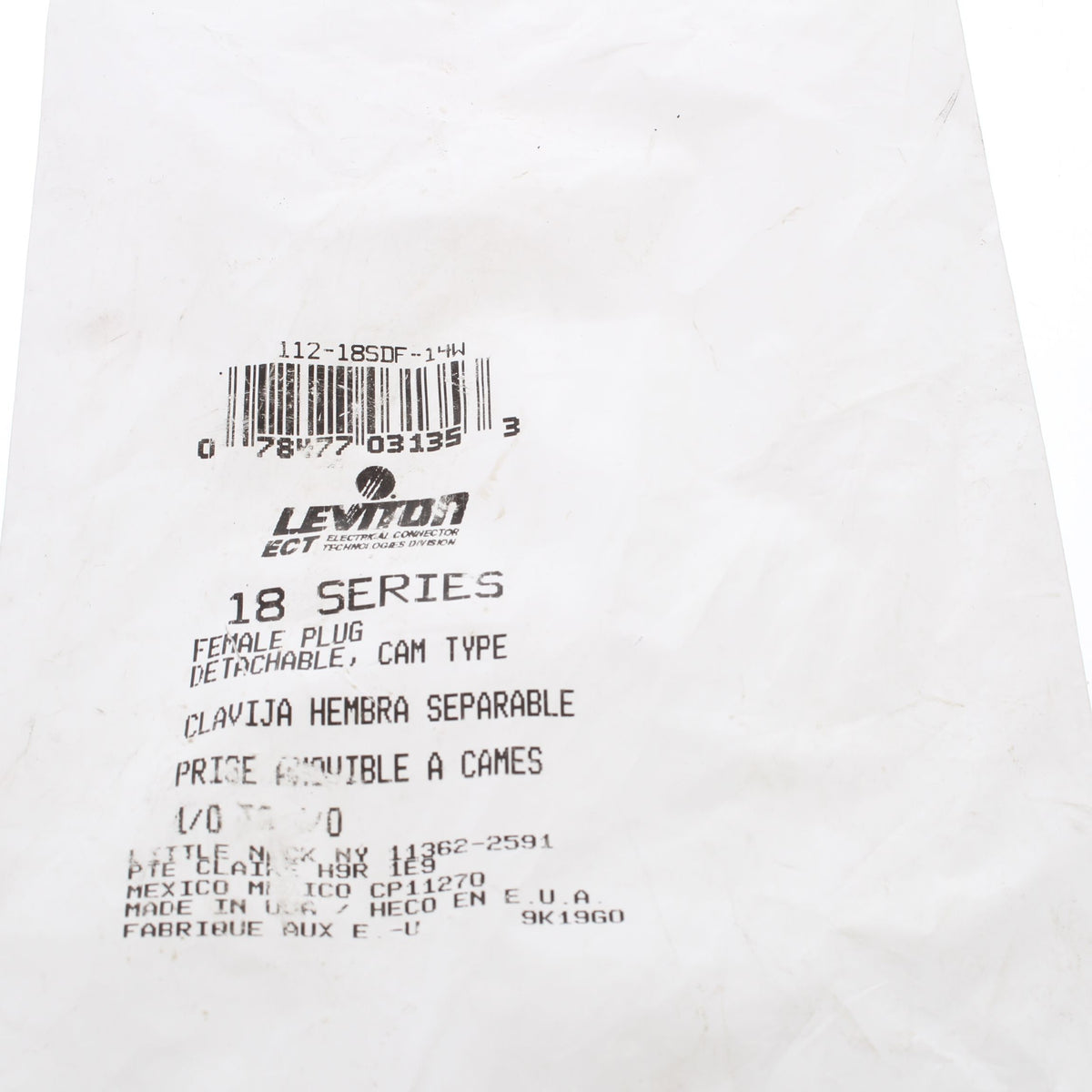 White Leviton 18 Series Female Cam-Type Connector Insulating Sleeve 18SDF-14W