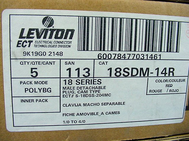 5 Leviton Red ECT 18 Series Male Cam Plug Connector Insulating Sleeves 18SDM-14R