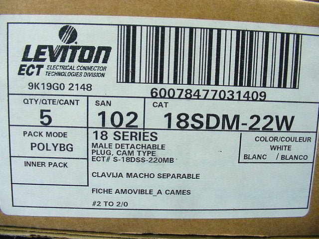 5 Leviton White 18 Series Male Cam Plug Connector Insulating Sleeves 18SDM-22W