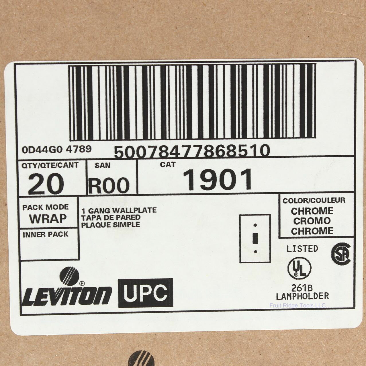 Leviton 1901 Chrome 1-Gang Toggle Chrome Plated Steel Wallplate Covers 20pcs