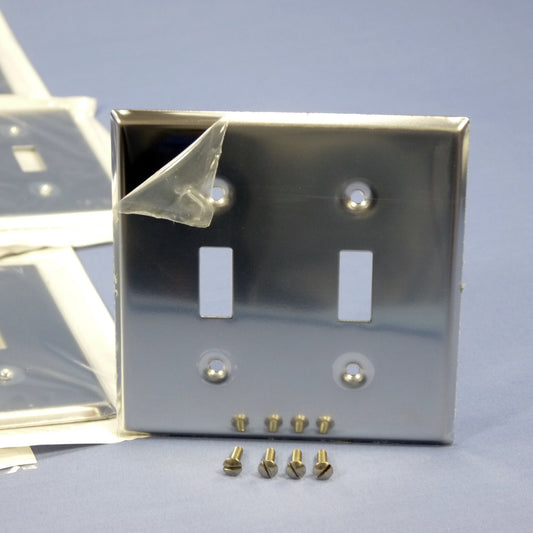 Leviton 1909 Chrome 2-Gang Toggle Chrome Plated Steel Wallplate Covers 20pcs