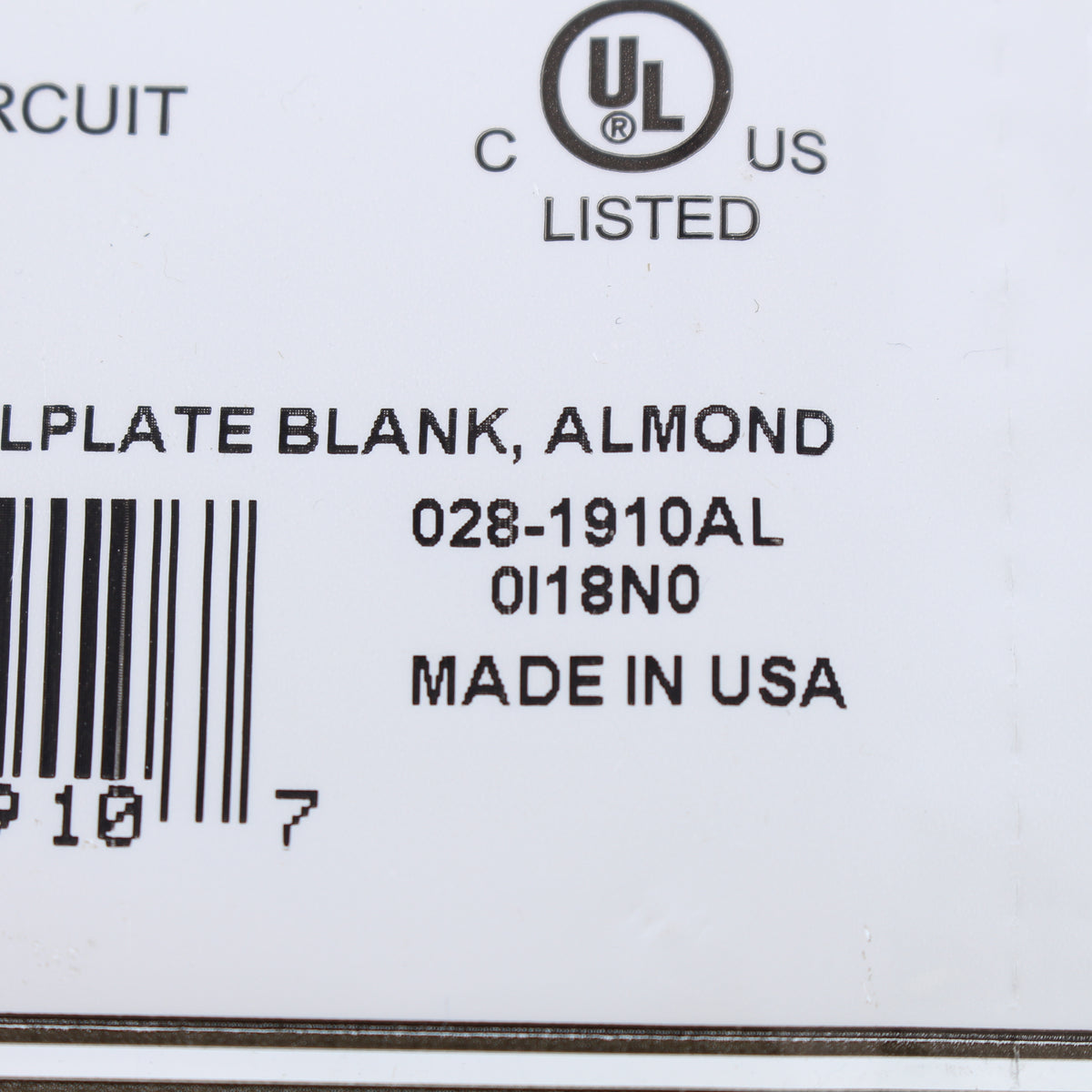 Leviton 1910 Almond Unbreakable Nylon Single Gang Standard Blank Wallplate Cover