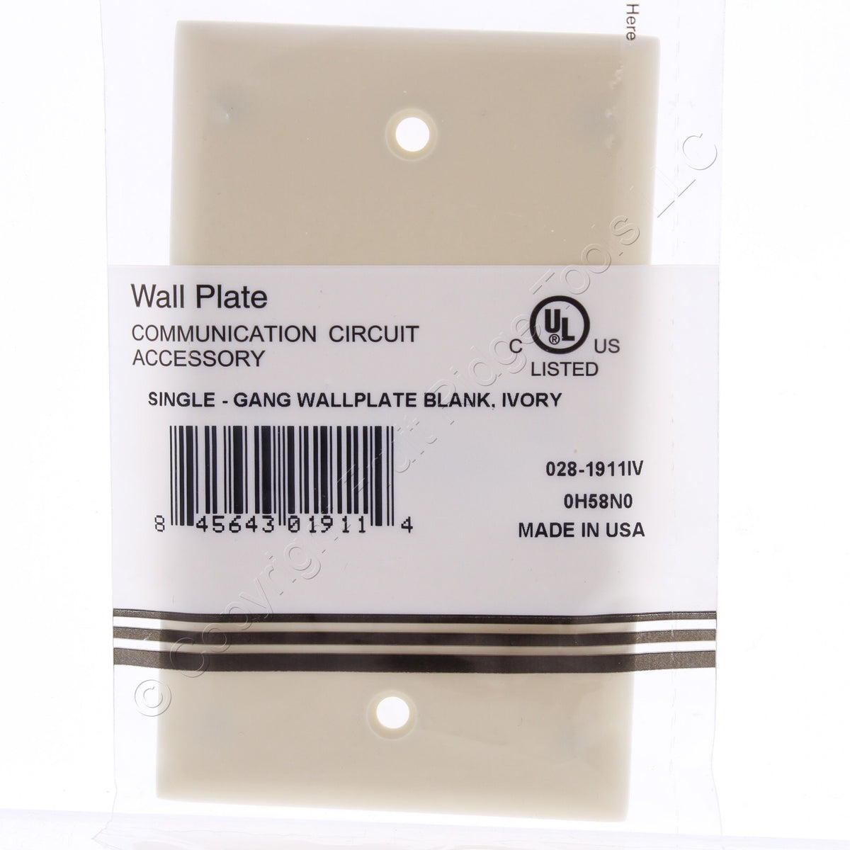 Leviton 1911V Ivory Unbreakable Nylon Single Gang Standard Blank Wallplate Cover