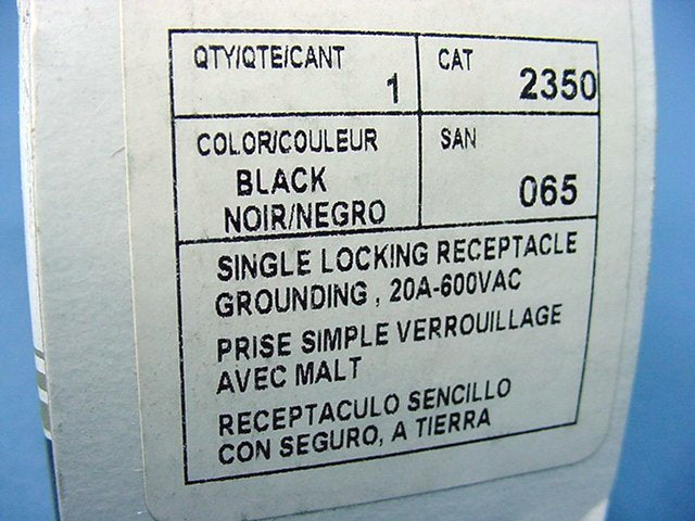 Leviton L9-20R Twist Locking Receptacle V0 Turn Outlet 20A 600V 2350-065 Boxed