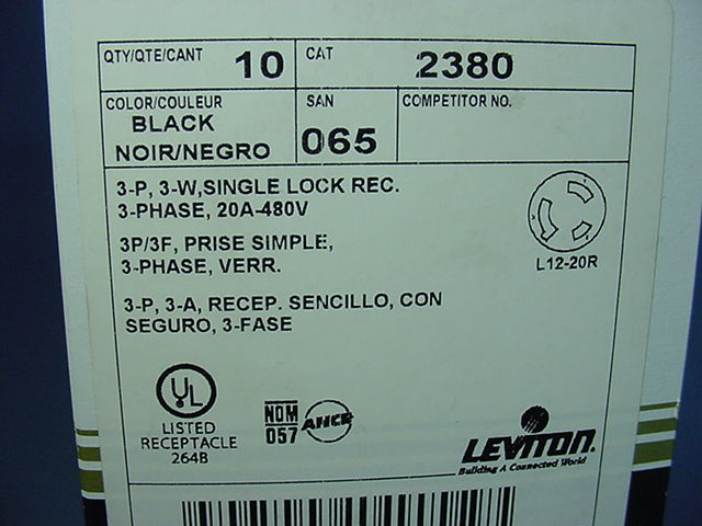 10 Leviton Twist Turn Locking Receptacles Outlet Nema L12-20R 20A 3� 480V 2380