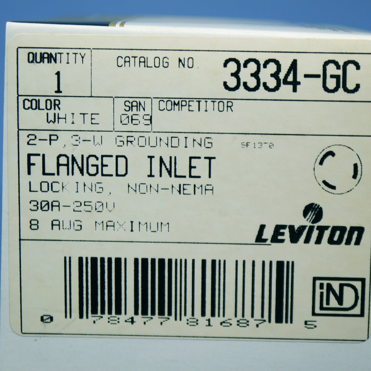 Leviton Industrial Flanged Twist Lock Inlet Plug Grounding Non-Nema 30A 3334-GC