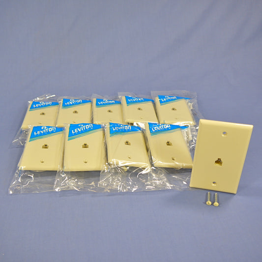 10 Leviton Ivory Flush Mount 4-Wire Telephone Jack Wallplates Type 625B4 40249-I