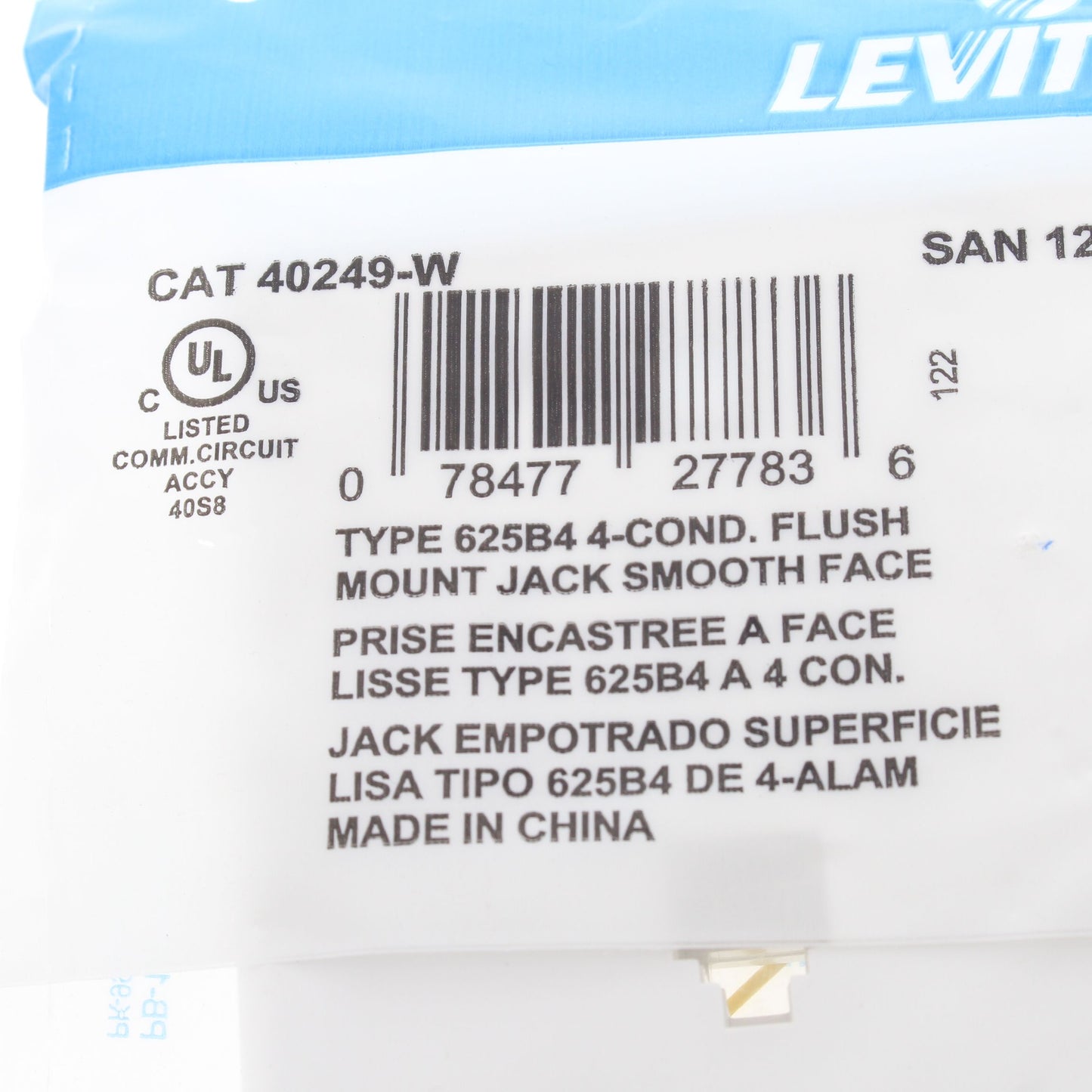 Leviton 40249-W White Flush Mount 4-Wire Telephone Jack Wallplate Type 625B4
