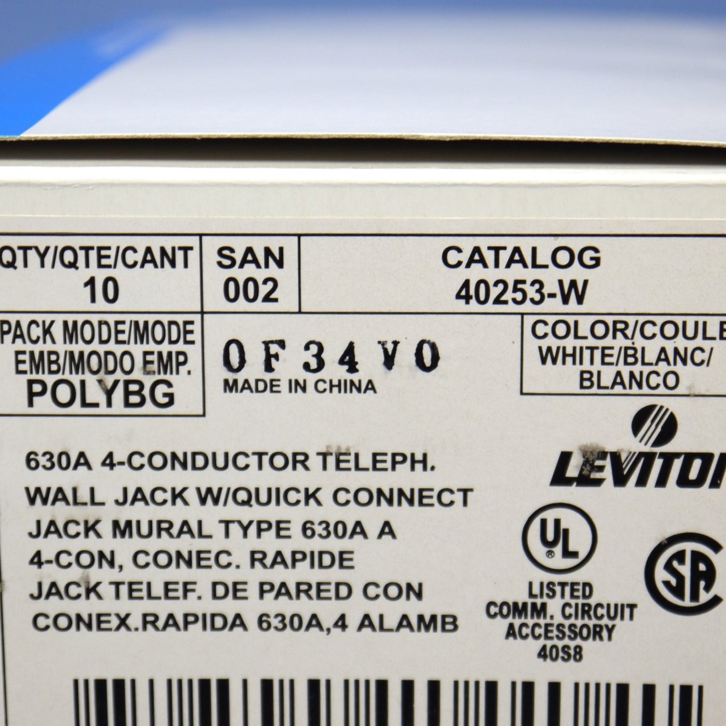 Leviton 40253-W White Quickconnect Wall Mount Phone Outlet Jacks Type 630A 10pcs