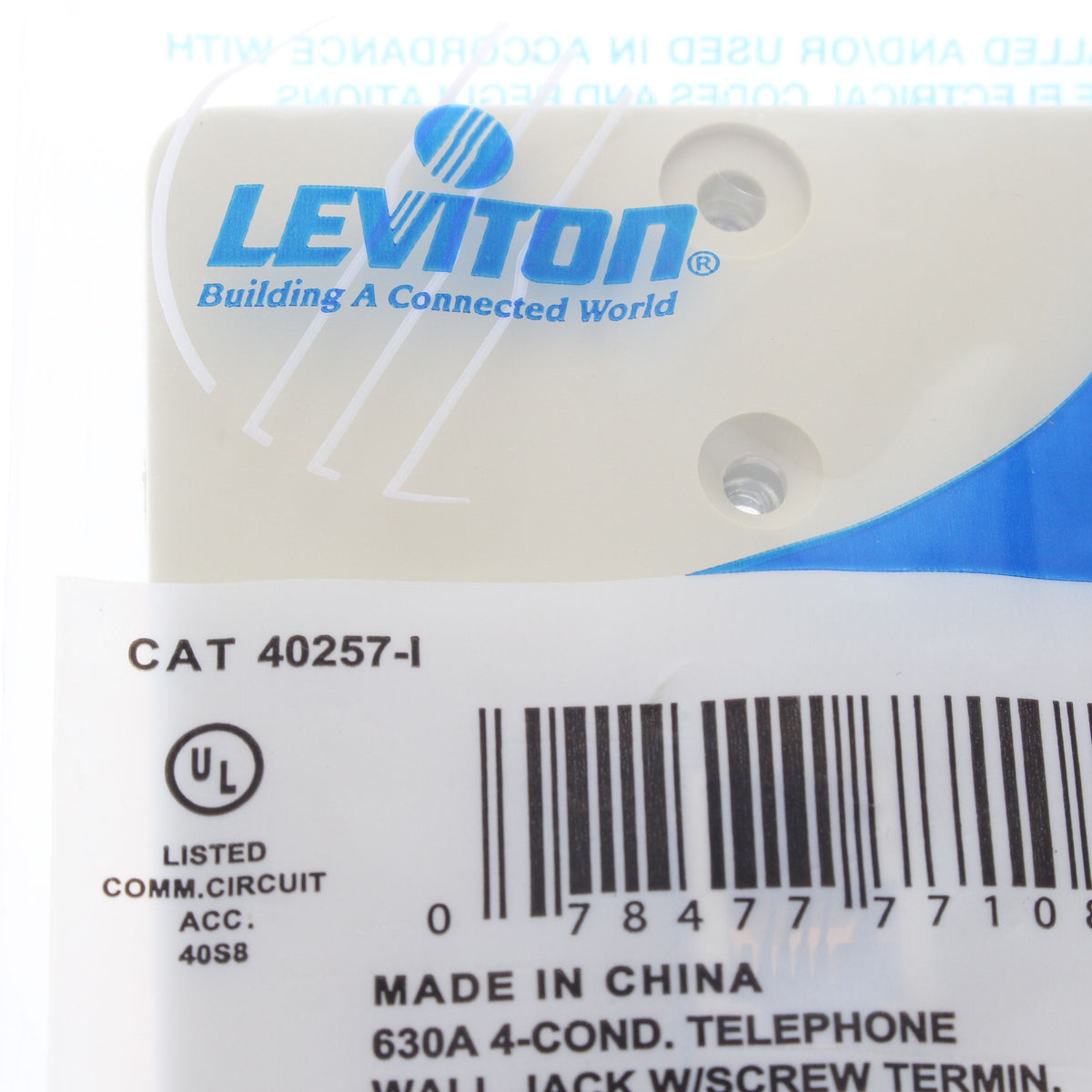 Leviton 40257-I Ivory Modular Phone Jack Wall Mount Screw Terminals Outlet Plate