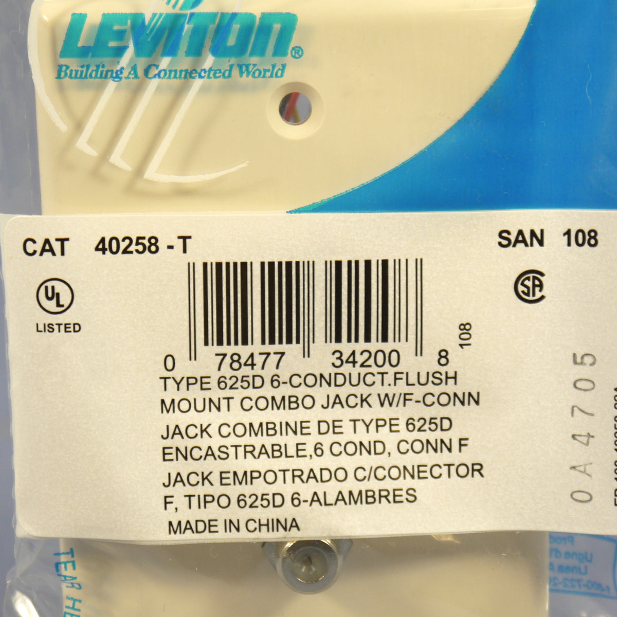 Leviton Light Almond Phone Cable CATV Video Jack Wall Plate Telephone 40258-T