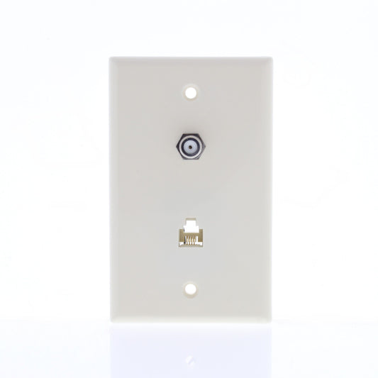 Leviton 40259-A Almond 1-Gang Cable CATV Jack Phone Wallplates Type 625D 10-Pack