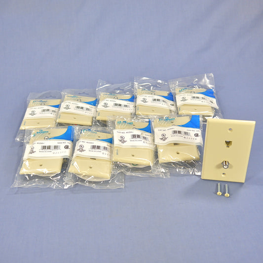 10 Leviton Ivory Cable CATV Video Jack Phone Wallplates 6P4C Type 625D 40259-I