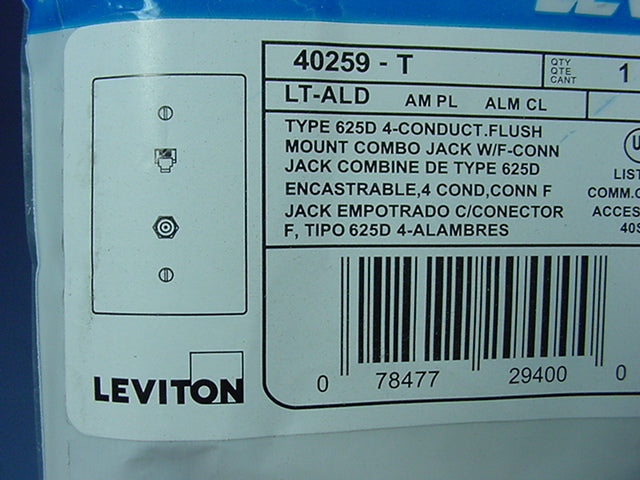 Leviton 40259-T Light Almond 1-Gang Phone Jack F Connector Unbreakable Wallplate