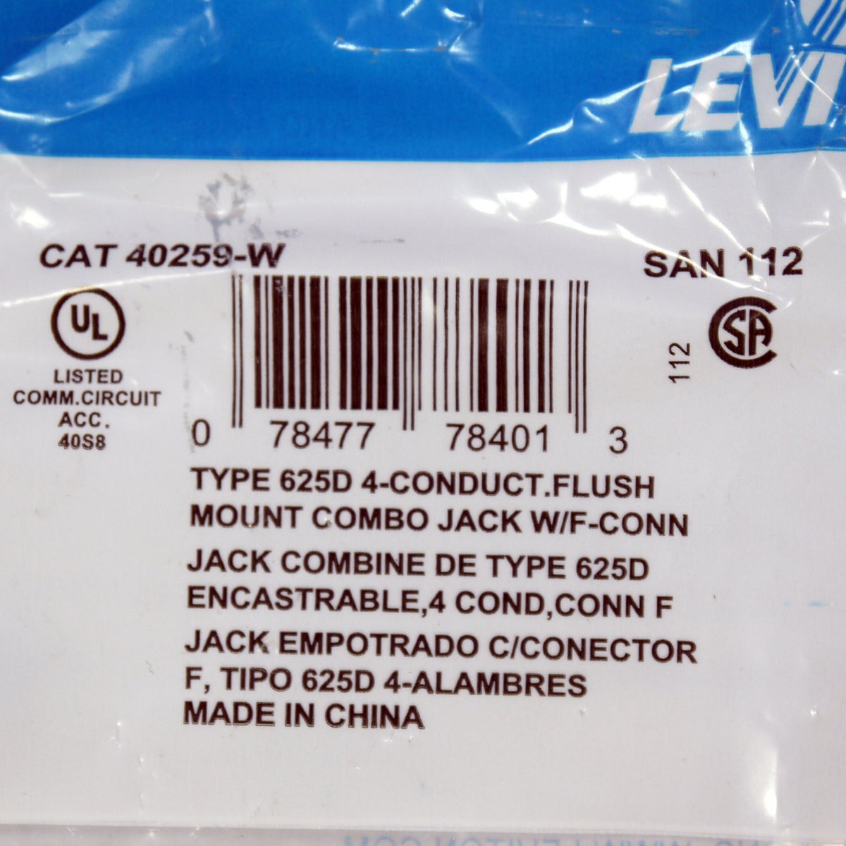 Leviton White Cable CATV Video Jack Wallplate Telephone Coax 6P4C 625D 40259-W