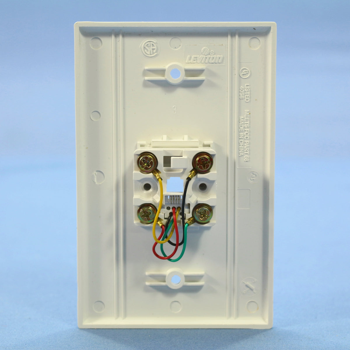 Leviton 40549-W White Large Phone Jack Telephone Wall Plate 6-Position 4-Wire