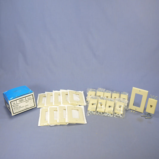10 Leviton Ivory Decora Modular Phone Jacks w/ Wallplate 6P6C Type 625F 40638-I
