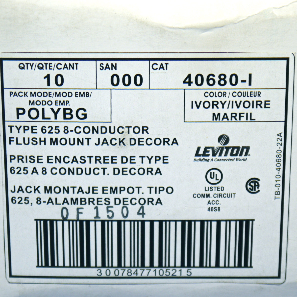10 Leviton Ivory Decora 8-Wire Decora Phone Jack Telephone Modular Outlet 40680-I
