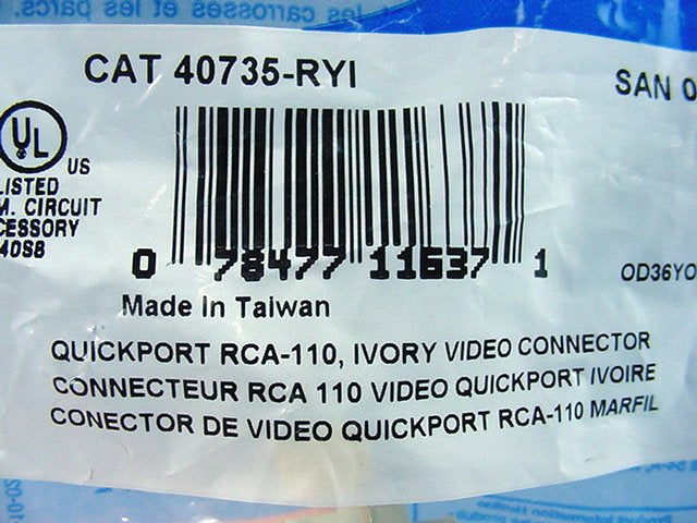 Quickport Ivory RCA Stereo Audio Jack Yellow Stripe Gold Barrel 40735-RYI