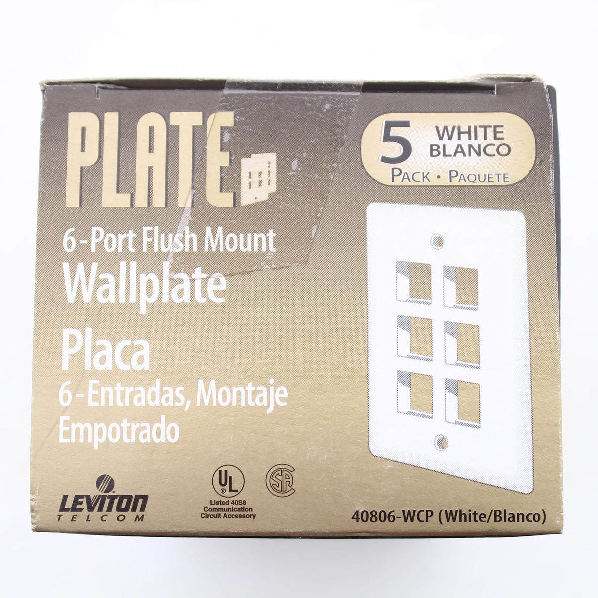 5 Leviton White Flush Mount Quickport 6-Port Wallplate Covers Housing 40806-W