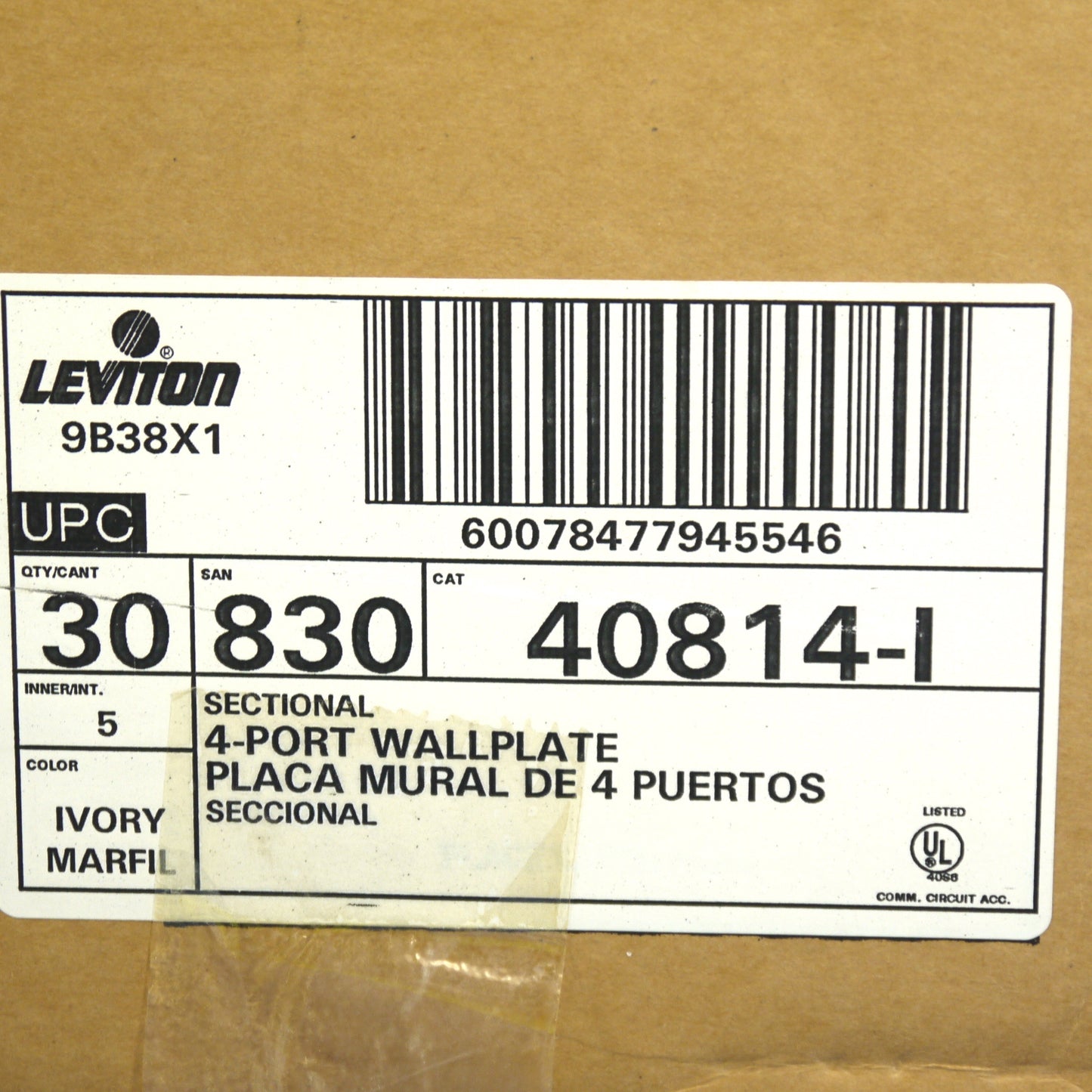 Leviton 40814-I Quickport Ivory 4-Port End Sectional Wallplate Covers 30-Pack