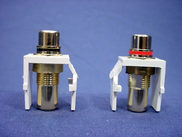 PR Leviton Almond Quickport RCA Jacks Gold Stereo Audio Black Red Stripe 40830-A