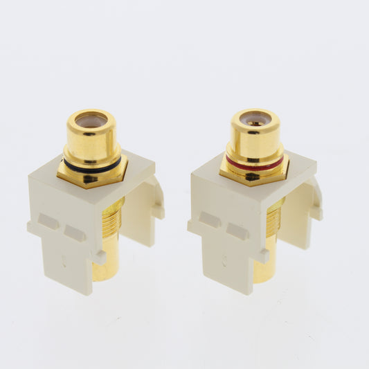 10 Pair Leviton Almond Quickport RCA Jacks Gold Stereo Black Red Stripe 40830-A