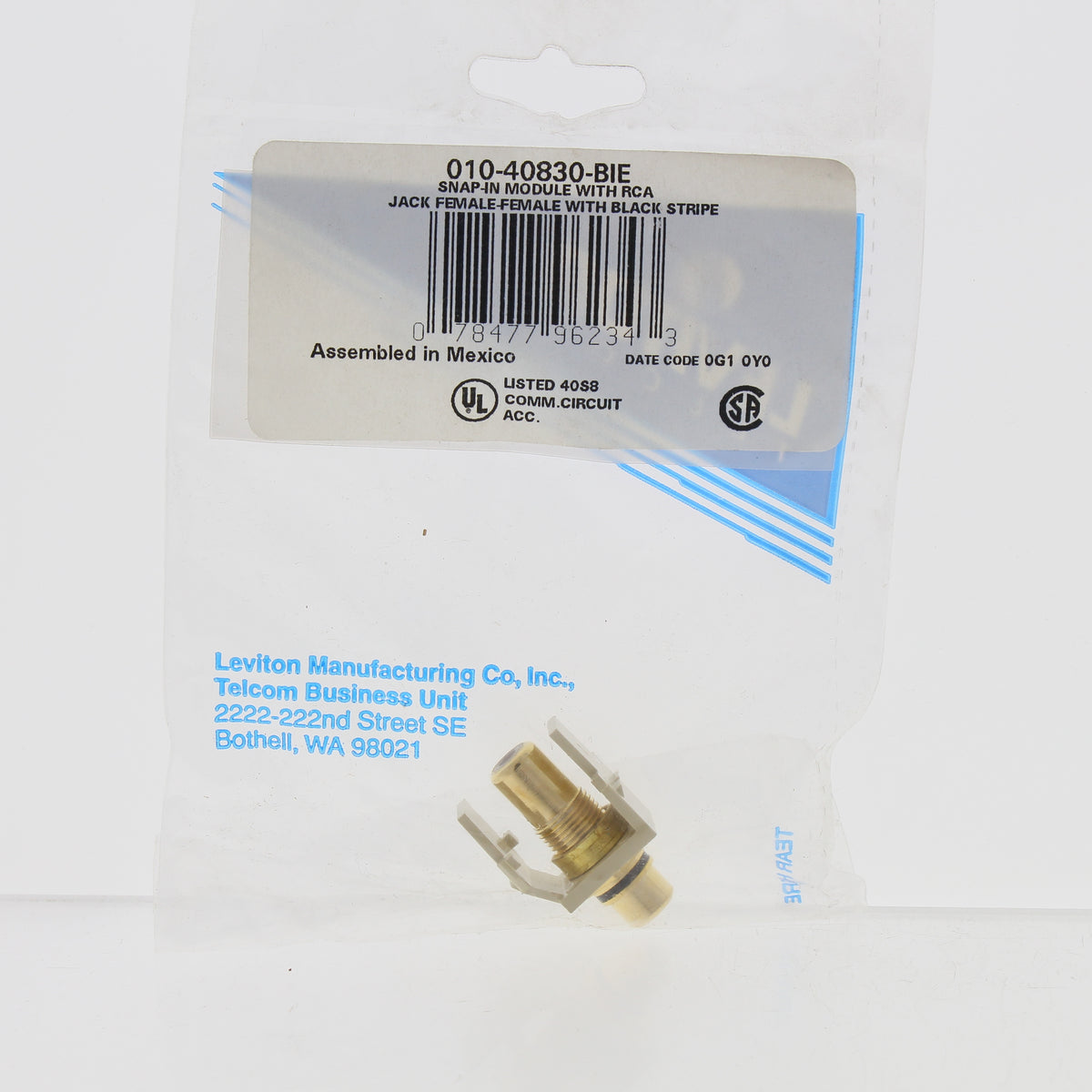 Leviton Ivory Quickport Stereo RCA Jack Gold Plated Black Stripe 40830-BIE