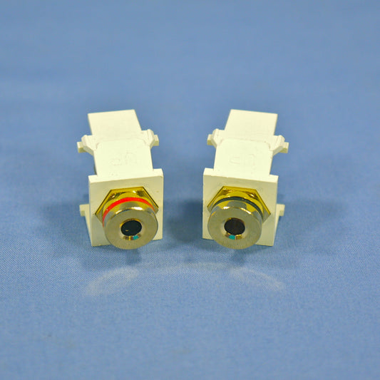Leviton Quickport Banana Jacks Stereo Red/Black Stripe Audio Almond 40837-A Pair