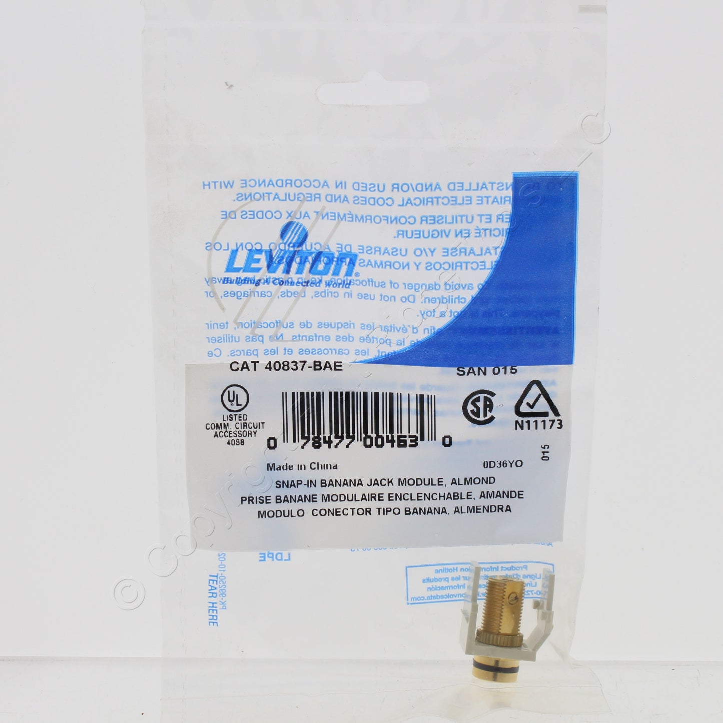 Leviton Almond Quickport Stereo Speaker Banana Jack Black Stripe 40833-BAE