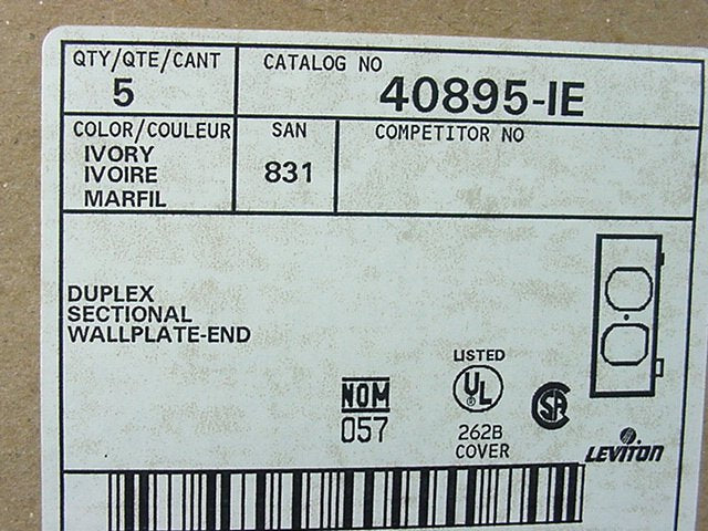 Leviton 40895-IE Ivory Sectional End Duplex Receptacle Nylon Wallplate Cover 5pc